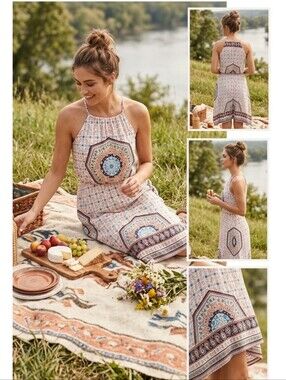a.n.a Paisley Floral Print Halter Dress Multicolor Size 4